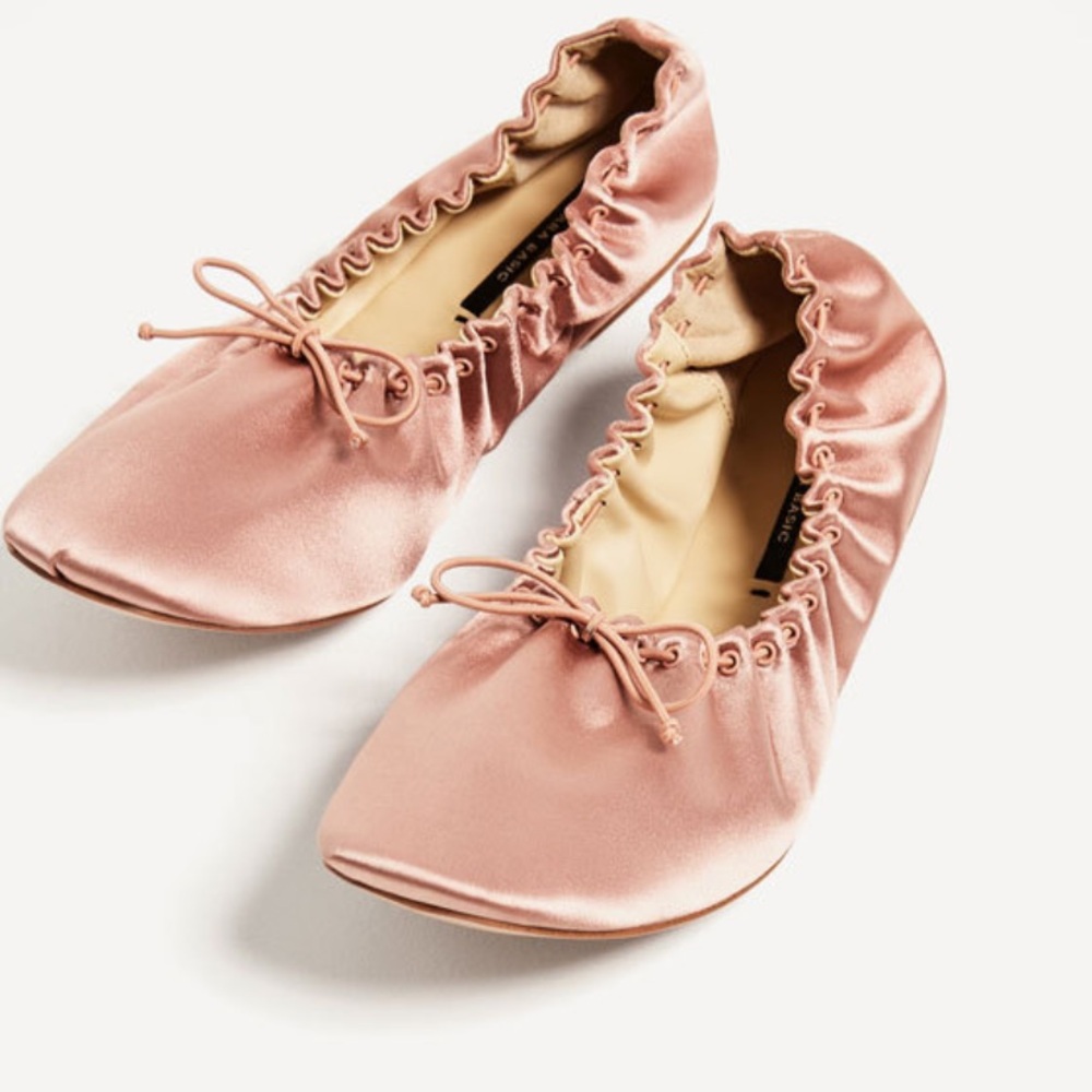 Zara Satin Pink Ballet Flats